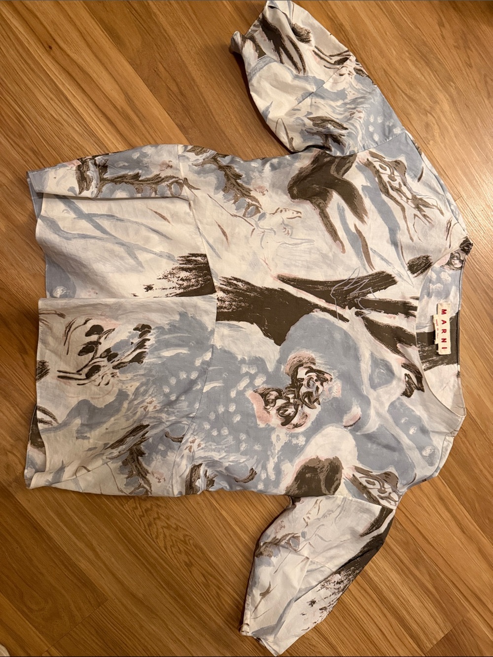 Marni Puff-Sleeve Abstract Printed Blouse